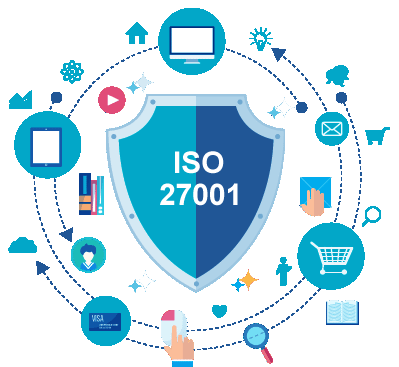 ISO 27001 certification badge, indicating compliance with the international standard for information security management systems (ISMS)