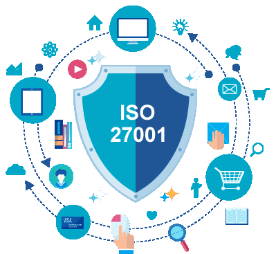 ISO 27001 certification badge, indicating compliance with the international standard for information security management systems (ISMS)