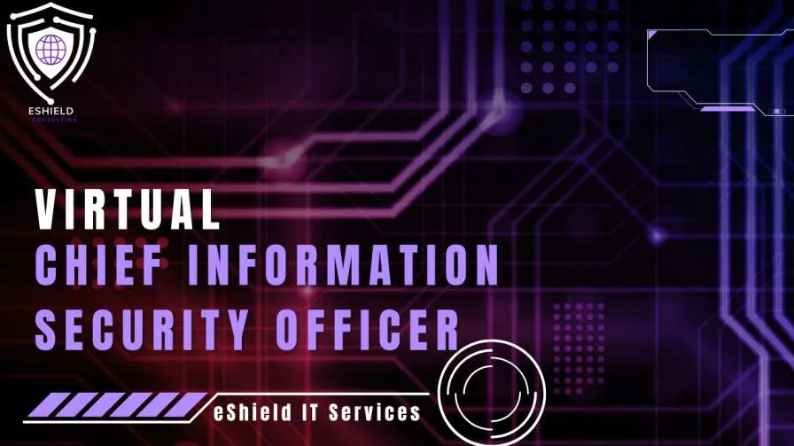 Illustration of "Virtual CISO" written in bold letters on a digital background.